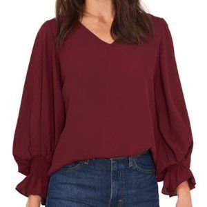 NWT Vince Camuto Burgundy Blouse Bell Sleeve Top Size L